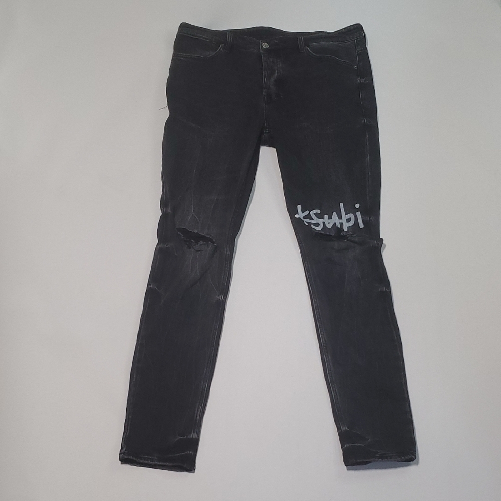 Ksubi Van Winkle 1999 Distressed Logo Skinny Jeans - Faded Black